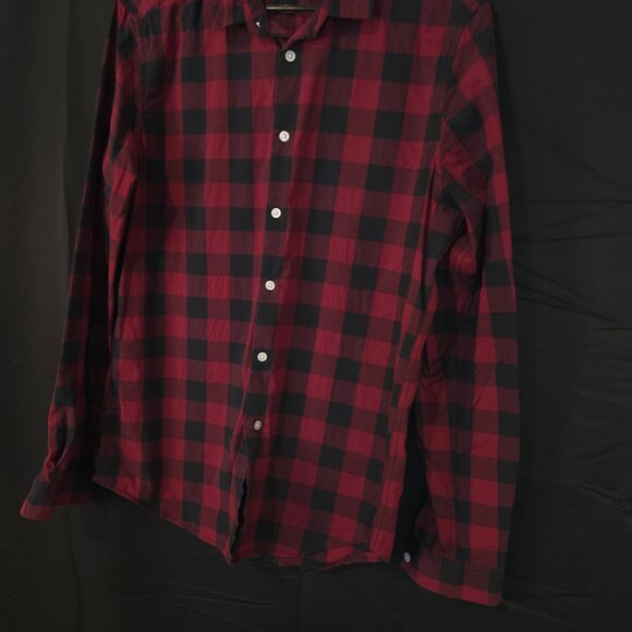 Mens ASOS Red Plaid Short Sleeve Button-Up Shirt Size L Cotton/Polyester - Picture 2 of 6